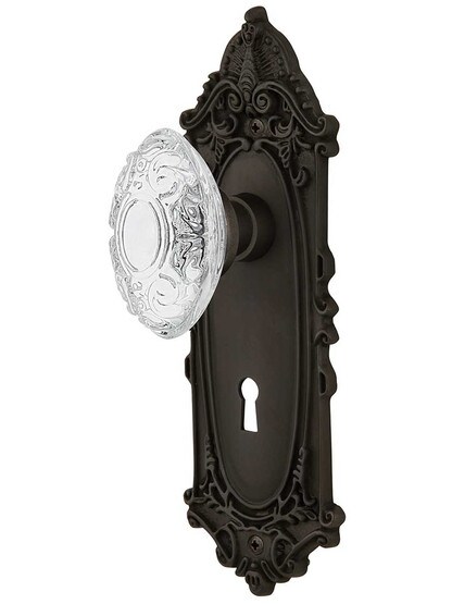 Victorian Mortise-Lock Set Matching Crystal-Glass Knobs in Oil-Rubbed Bronze.